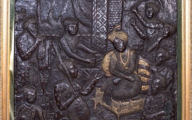 IMPORTANT LARGE INDIAN EMBOSSED COPPER PANEL