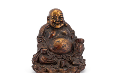 IRON FIGURE OF A SEATED, LAUGHING GOD OF LUCK BUDAI