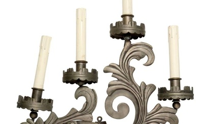 ITALIAN BAROQUE STYLE SCROLLED METAL 4-LT WALL SCONCE