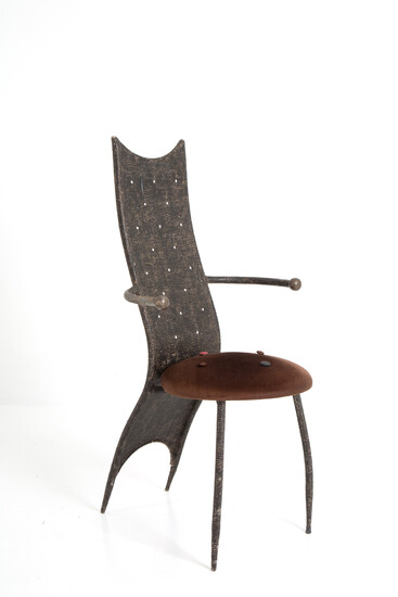 Iron and velvet chair. 20th century