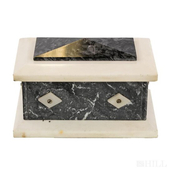 Italian Black White B&W Marble Lidded Casket Box