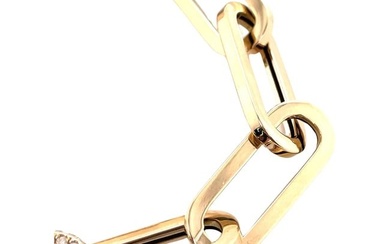 Italian Flat Paperclip Link Bracelet Diamond Clasp 14 Karat Yellow Gold