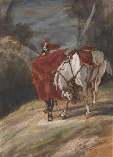 JOHN LEWIS BROWN (Bordeaux 1829-1890 Paris) A Cavalry Soldier and Horse in a...
