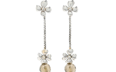 Jewellery Earrings EARRINGS, 18K white gold, faceted smoky quartz, brillia...