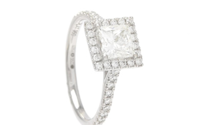 Jewellery Ring RING, platinum, princess cut diamond 1,00 ct, TW(G)/SI...