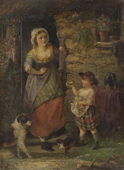 John Faed, RSA, Scottish 1819-1902- The bird's nest; oil on canvas, signed and dated 'John Faed. / 1867' (lower left), 69 x 51 cm. Provenance: Private Collection, UK.