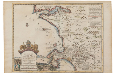 (Kaap de Goede Hoop) Een vroeg 18de-eeuwse ingekleurde kaart van Kaap de Goede Hoop, getiteld 'Le cap de Bonne