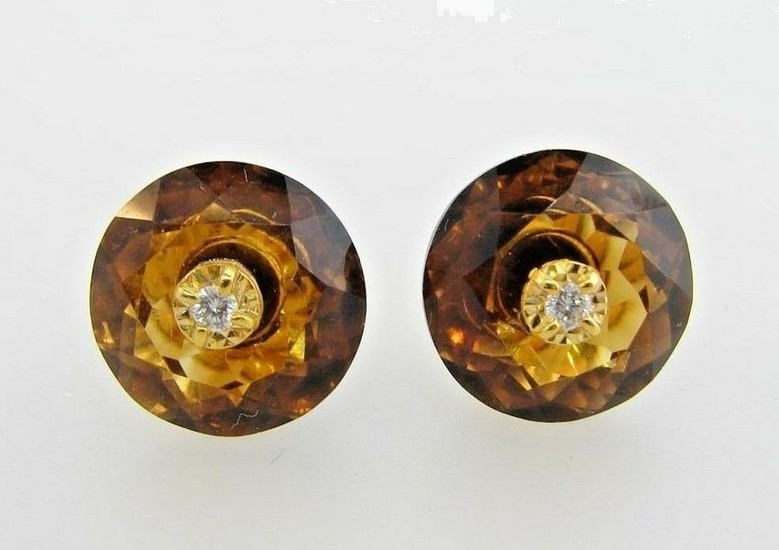 LOVELY 14k Yellow Gold, Topaz & Diamond Earrings