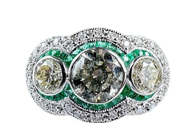 Ladies Diamond and Emerald Wedding ring