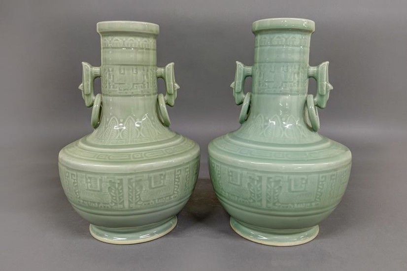 Large Pair of Celadon Vases