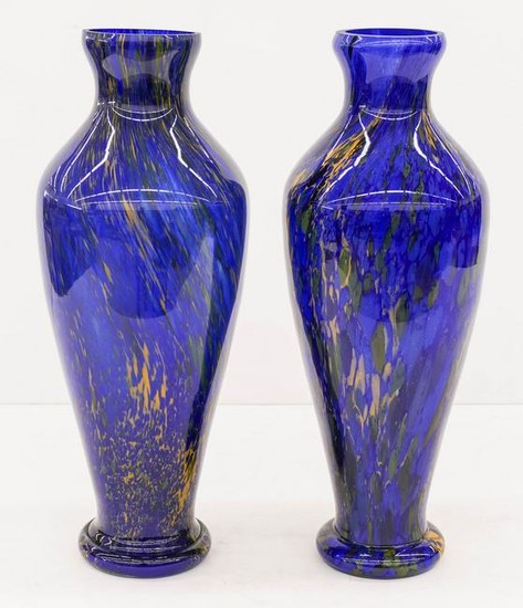 Large Pair of Cobalt Blue End of Day Glass Vases
