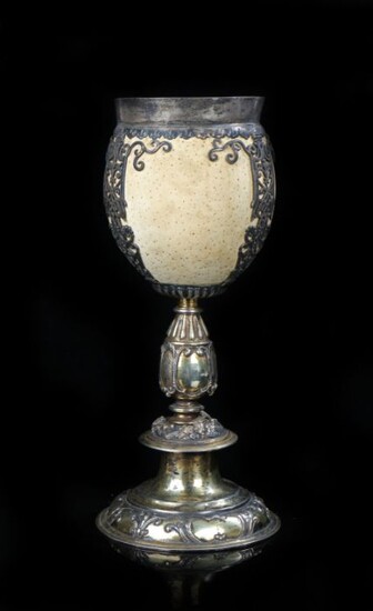 Late 17th Century and later German silver gilt ostrich egg cup, Augsburg circa 1690-95, makers