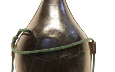 Late 18th Century English hard leather magazine storage powder flask,...
