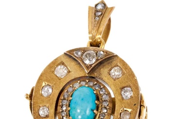 Late 19th century diamond and turquoise pendant brooch with detachable fittings