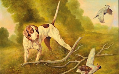 Lito Luigi, contemporary traditionalist, hunting dog with pheasant, oil/canvas, signed...