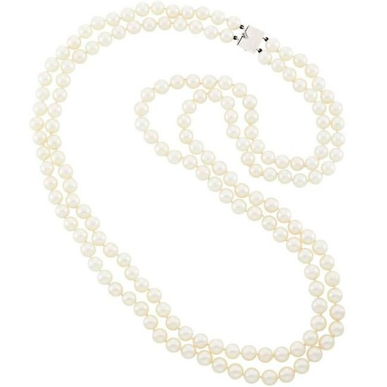 Long Double Strand Cultured Pearl Necklace with White