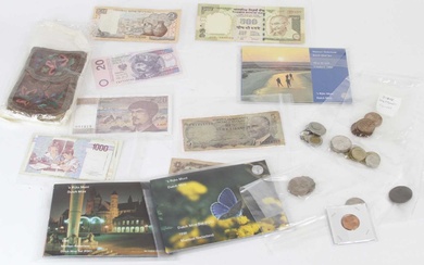 Lot details A collection of mixed coins and banknotes, to...