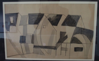 Louis LATAPIE(1891 - 1972) : Etude de toits Lavis sur traits de crayon, signé en...