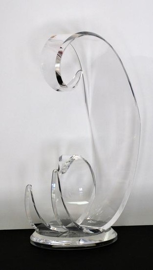 Lucite Acrylic Sculpture "clear Wave" signed by Grace