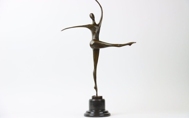 MILO (1893-1970), Danseuse stylisée en équilibre sur une jambe, sculpture en bronze et base en...