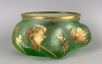 MONTJOYE. Four-lobed glass bowl in green frosted glass...