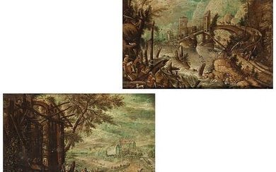 Maler des 17./ 18. Jahrhunderts nach Roelandt Savery (1576/78 – 1639), FANTASTISCHE LANDSCHAFTEN MIT FIGUREN