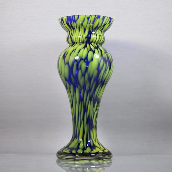 Mid-Century Modern Glass Vase Greens and Blues