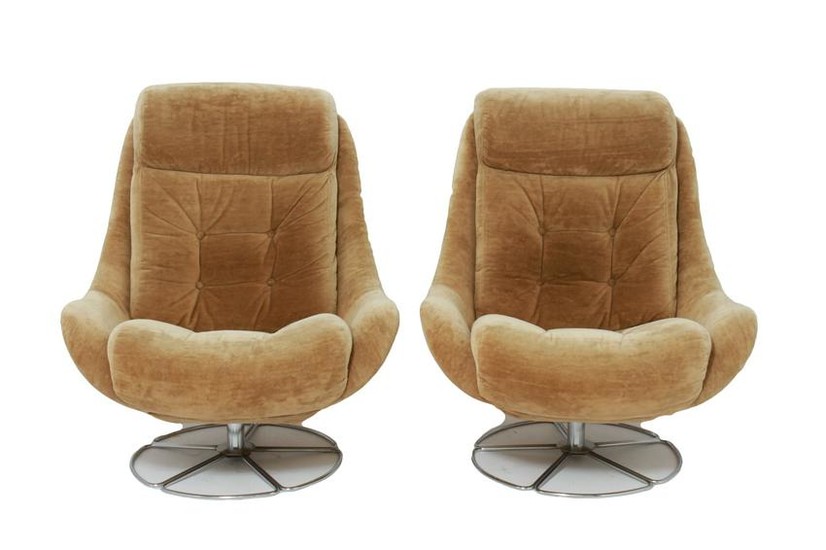 Mid-Century Modern Swivel Lounge Chairs, Pair