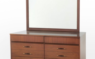 Mid Century Modern Walnut Dresser with Mirror, 1970s