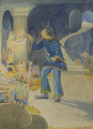 Millie Frood, Scottish 1900-1988 - Aladdin; watercolour on paper, signed lower right 'M Frood', 25.5 x 18.4 cm (ARR) Provenance: gifted by the artist and thence by descent
