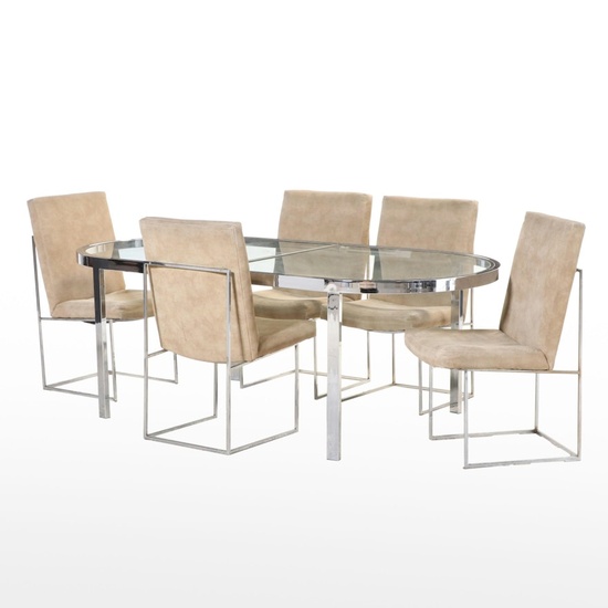 Milo Baughman for Thayer Coggin Chrome Racetrack Dining Table and Chairs