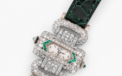 Montre-bracelet Art Déco pour femme de Altenloh Platin. Boîtier et cornes pavés de diamants et...