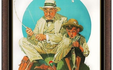 Norman Rockwell Original Lithograph Hand Signed & Numbered Fishing Illustration