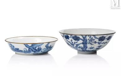 Ⓟ VIETNAM, XIXe siècle Ensemble de deux pièces en porcelaine "Bleu de Hué"