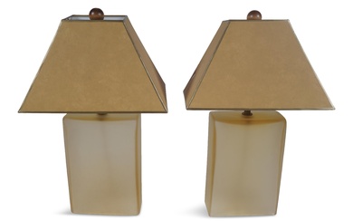 PAIR OF FROSTED GLASS LAMPS, MODERN Height of glass only: 13 in. (33 cm.)