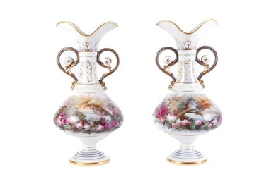 PAIR of FRENCH PORCELAIN HAND PAINTED VASES