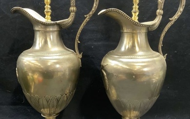Pair Antique Silver Tone Pitcher Lamps