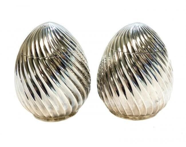 Pair Buccellati Italian Sterling Silver Egg Form Boxes