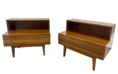 Pair Mid-Century Modern Step End Tables/Nightstands, Nakashima Style, American