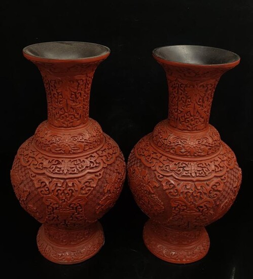 Pair of Chinese Cinnerbar Vases