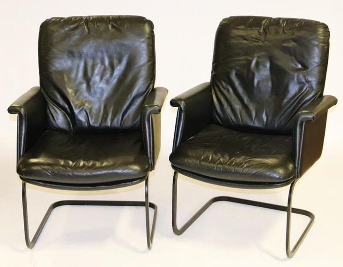 Pair of Designer Black Leather Chairs