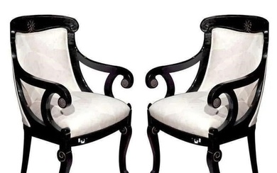 Pair of Ebony Hollywood Regency, Arm Chairs