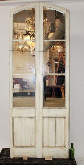 Pair of French painted arch top door panels