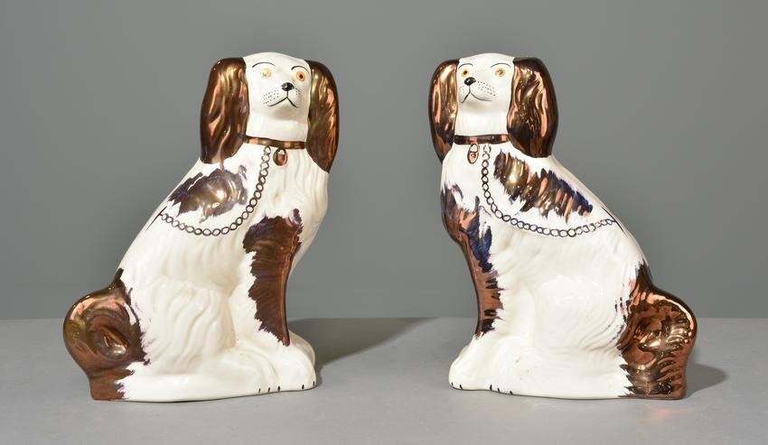 Pair of King Charles Luster Staffordshire Dogs