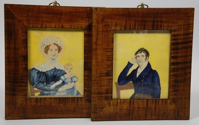 Pair of Miniature Nantucket Starbuck Watercolor Portraits on Paper of Mr. and Mrs. Seth Starbuck