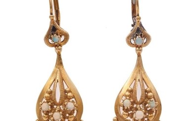 Pair of Victorian Opal, 14k Yellow Gold Earrings
