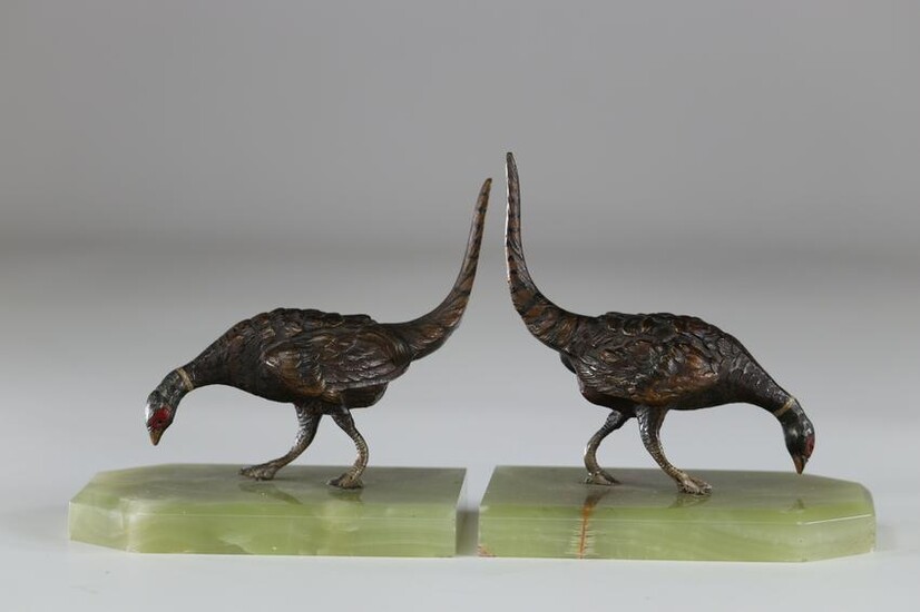 Pair of Vienna bronze bookends with pheasant decoration
