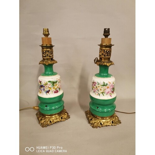Pair of good quality 19th C. ceramic and brass table lamps w...