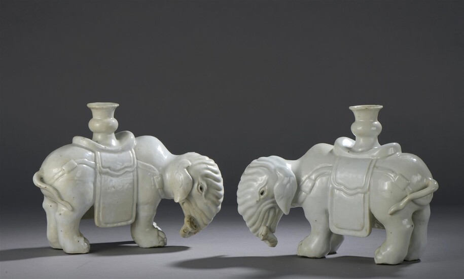 Paire d'éléphants en porcelaine monochrome... - Lot 78 - Daguerre