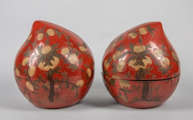 Pairs Chinese Old Lacquer-wood Peach Box